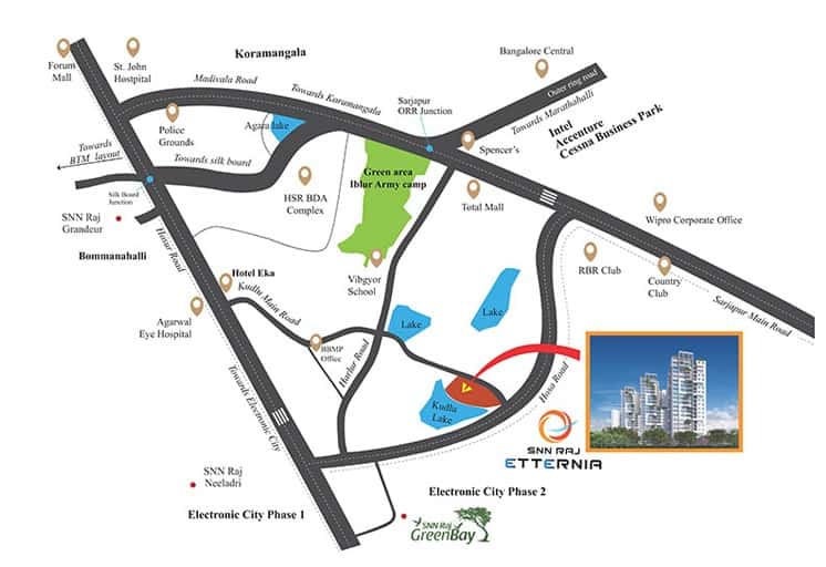 SNN Raj Etternia - Reviews & Price - 2, 3, 4 BHK Apartments Sale in Haralur Road 3 SNN Raj Etternia Location