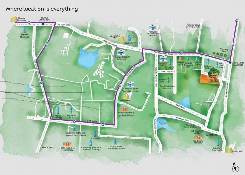 Brigade Woods ITPL Whitefield - Reviews & Price - 2, 3BHK Apartments For Sale 3 Brigade Woods ITPL Whitefield Location