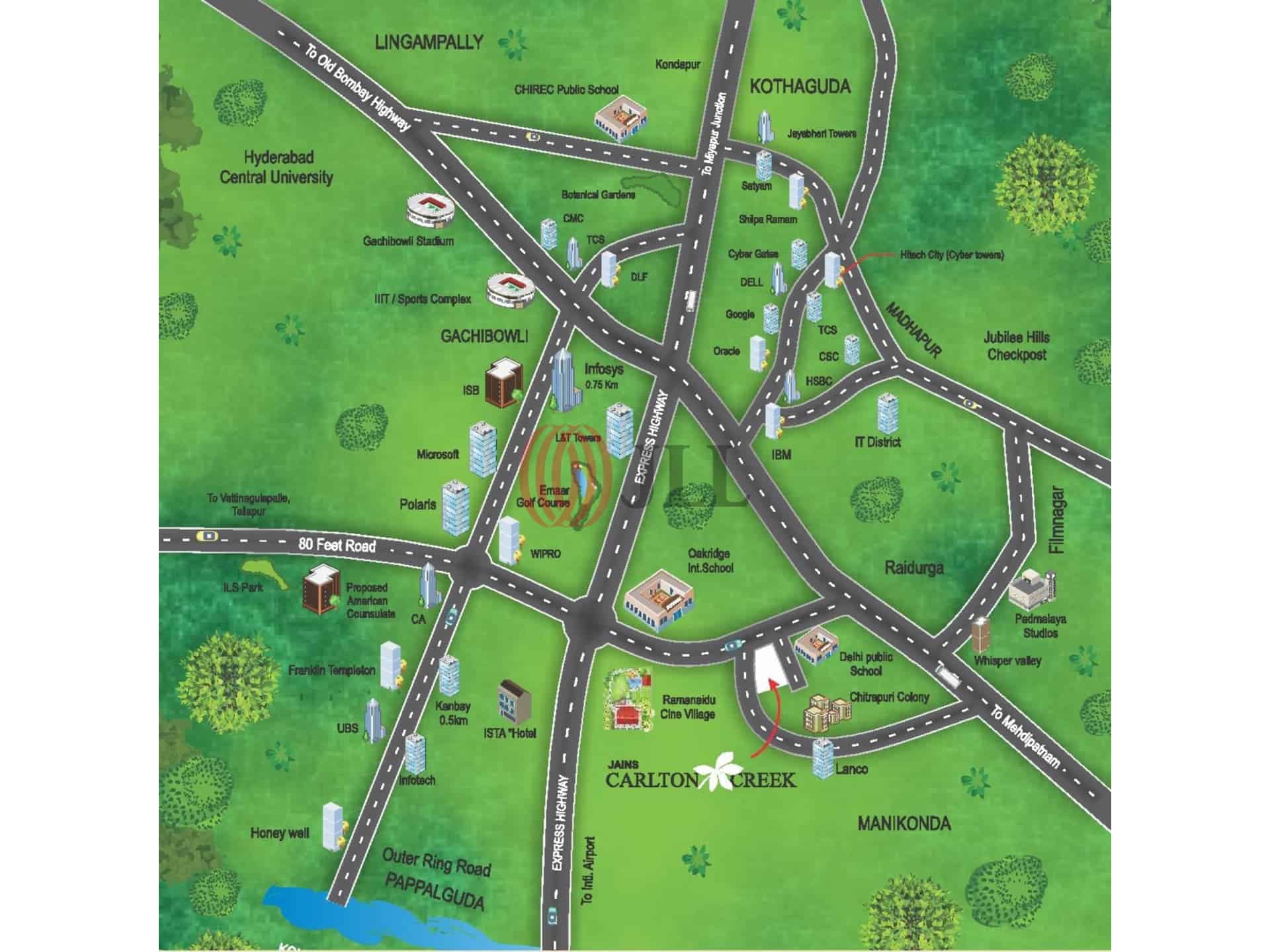 Jains Carlton Creek Khajaguda - Reviews & Price - 2, 3 & 3.5 BHK Apartments Sale in Gachibowli, Hyderabad 3 Jains Carlton Creek Location
