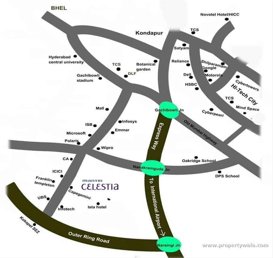 Mantri Celestia, Gachibowli - Price & Reviews - 2, 3 BHK Apartments Sale in Hyderabad 3 Mantri Celestia Location Map