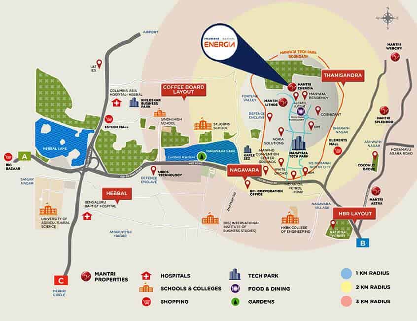 Mantri Manyata Energia, Hebbal - Price & Reviews - 2.5, 3 BHK Apartments For Sale in Bengaluru 3 Mantri Manyata Energia Location Map
