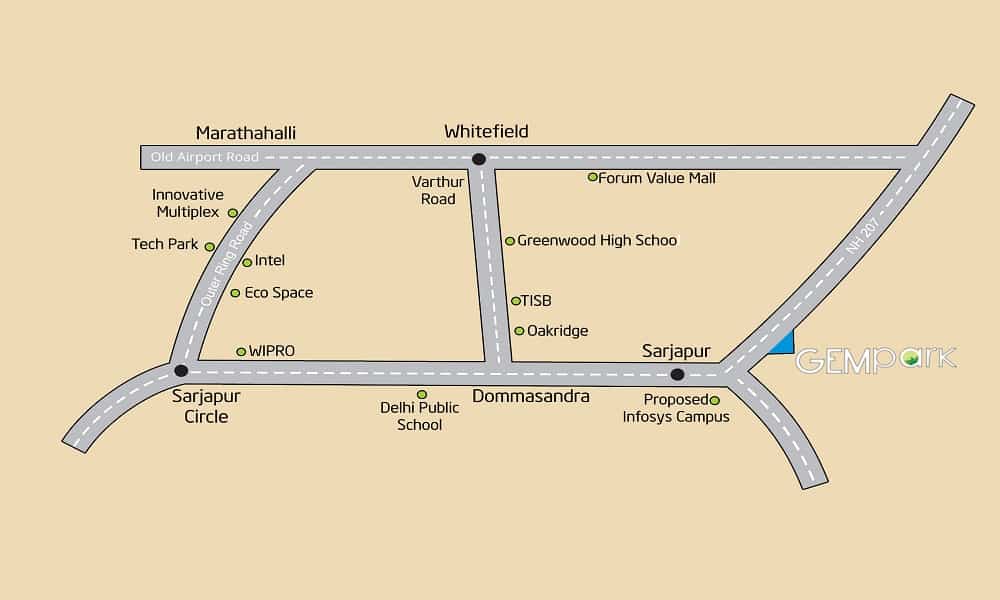 Gem Park Address, Sarjapur Road - Reviews & Price - Plots Sale in Bangalore 3 Gem Park Address Location Map