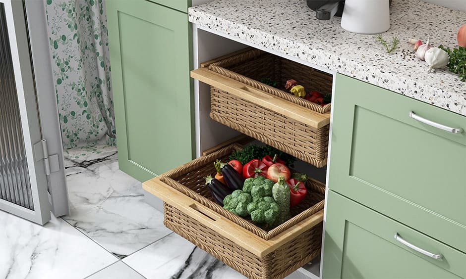 Top 10 Must-Have Modular Kitchen Accessories every Indian House needs 4 Baskets or Drawers
