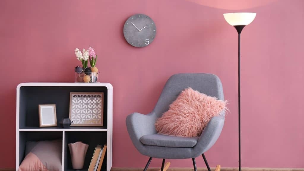 Pink Walls With White And Grey Decor