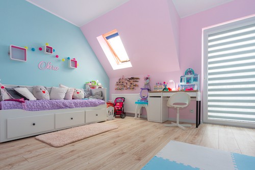 Sky Blue and Pink Two-Colour Combination for Bedroom Walls
