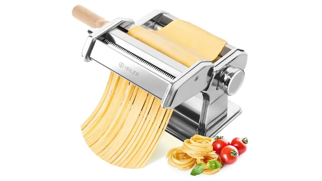 ISILER Pasta Maker, 9 Adjustable Thickness Settings 2-in-1 Pasta Machine with Rollers 