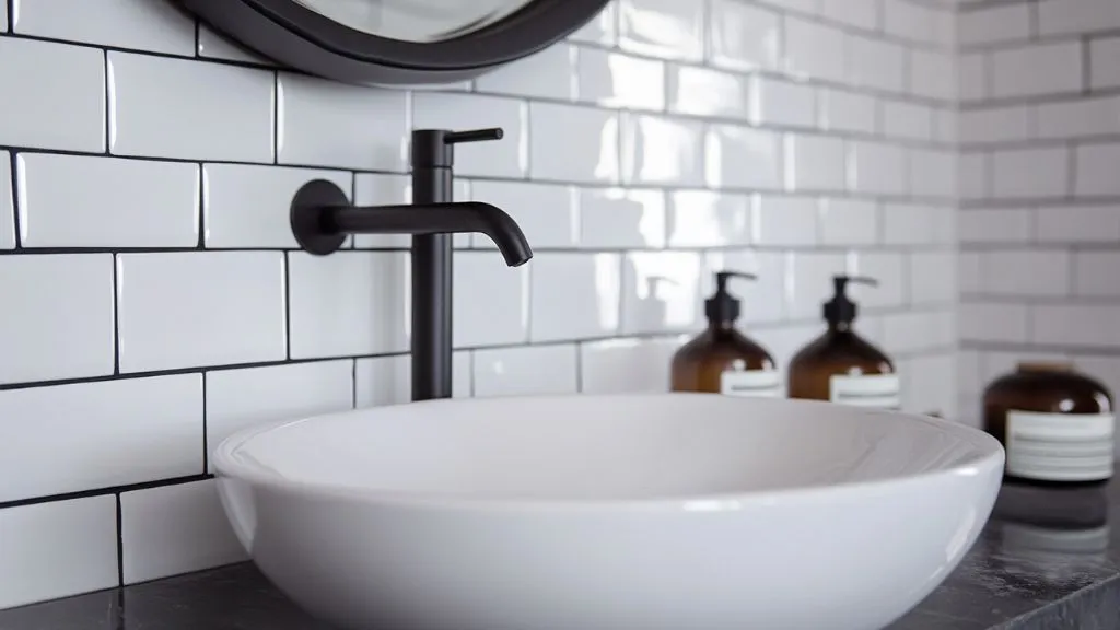 Subway Bathroom Tiles with Dark Grout