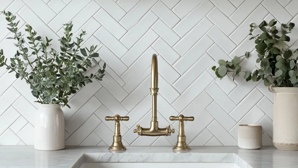 Subway Tiles in a Herringbone Pattern