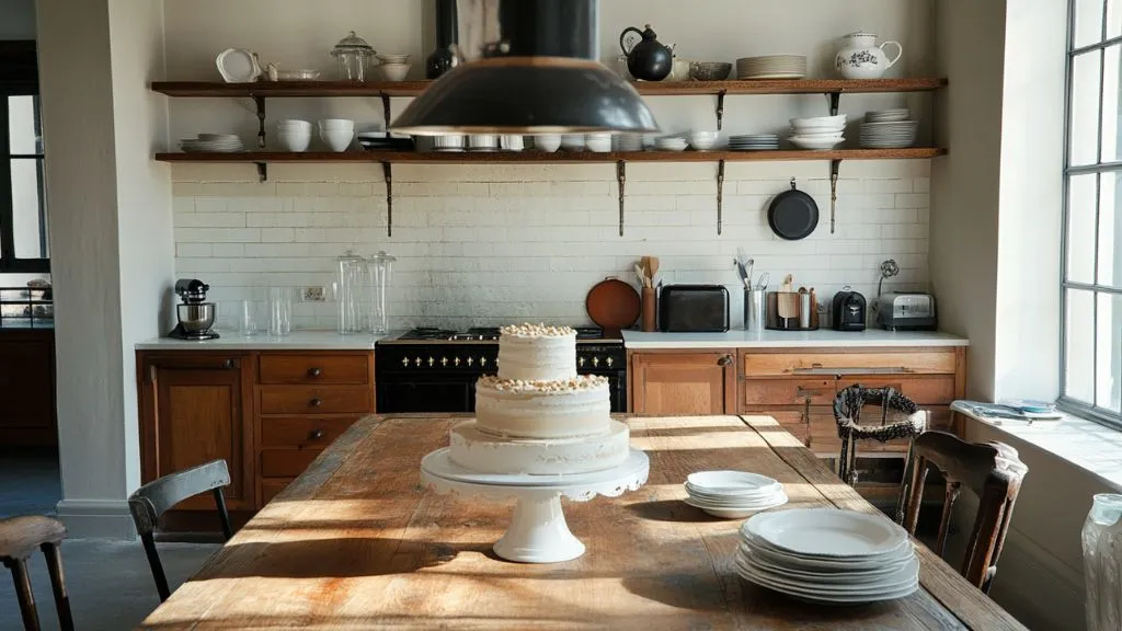 Create a kitchen design mix vintage pieces with modern finishes