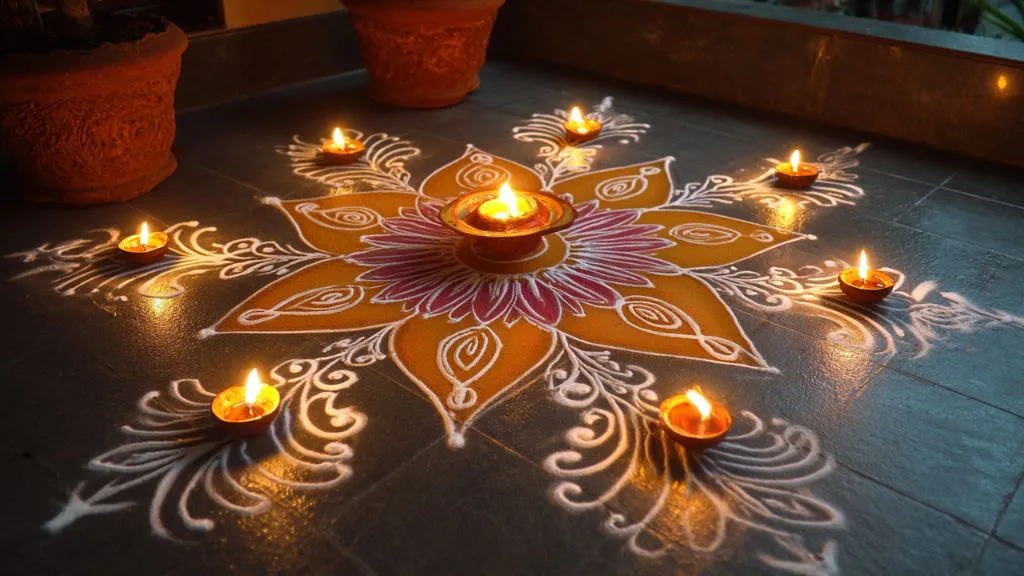 Diya-Inspired Rangoli Design Idea for Diwali