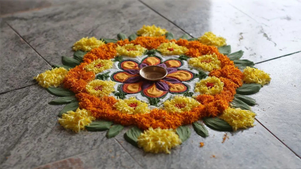 Floral Border Rangoli Design for Diwali