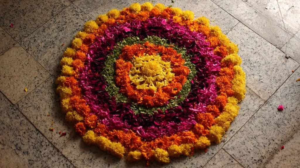 Flower Rangoli with Petals Design for Diwali