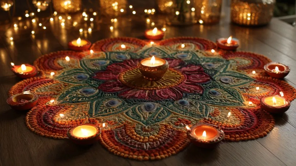 Rangoli with Diyas & Tealights For Diwali