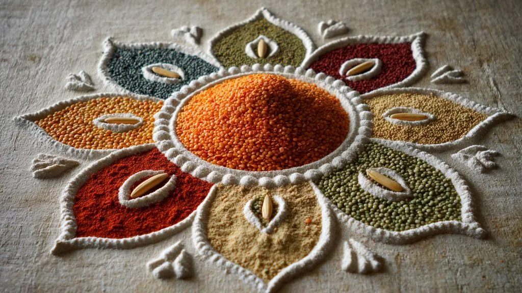 Rangoli with Grains & Pulses for Diwali