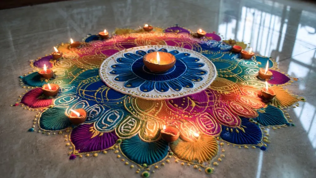 Rice Flour Rangoli on Wet Floor