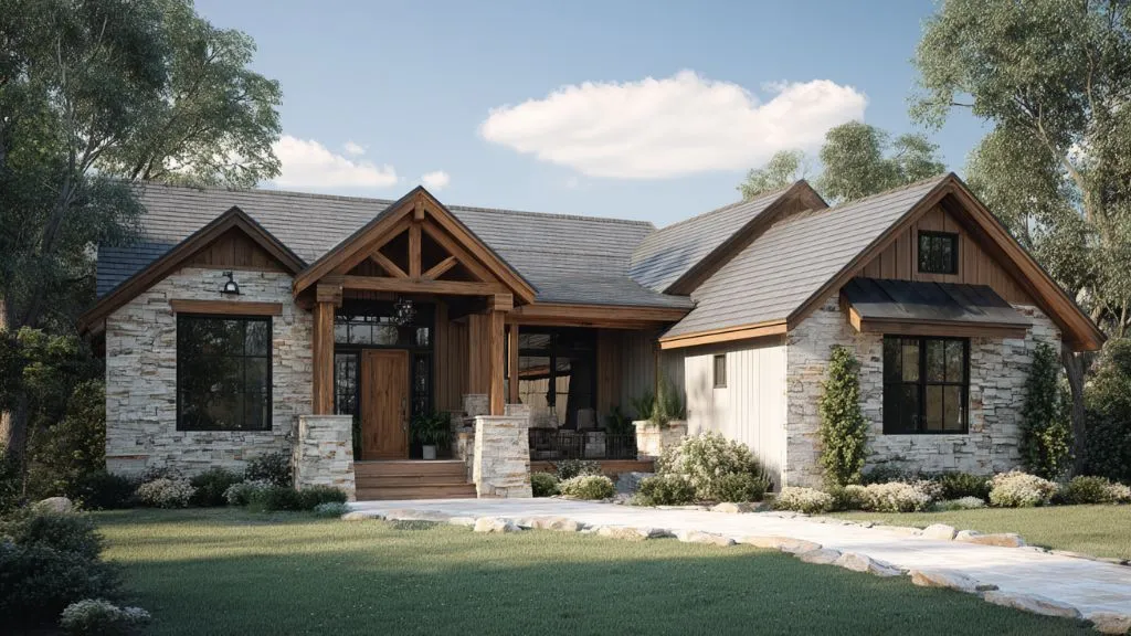 Village single floor home front design