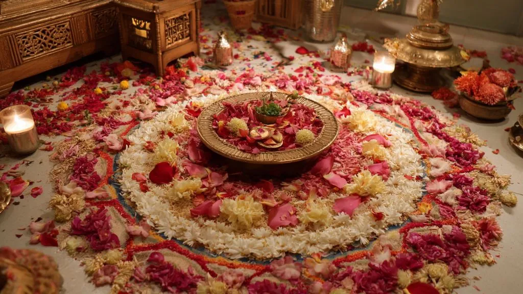 DIY Rangoli and Flowers Design for Durga Pooja