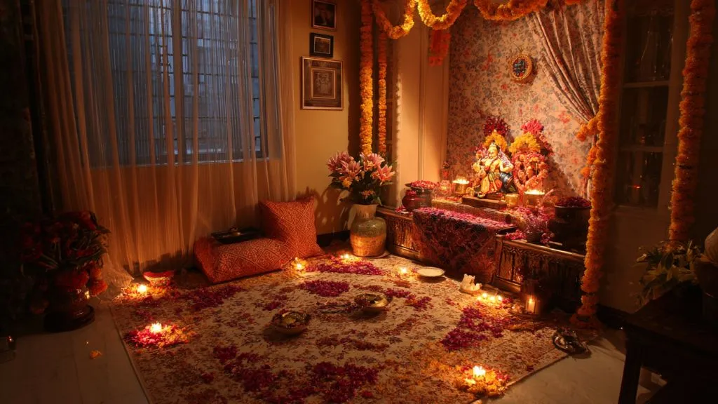 Durga Pooja Home Decor with Mandap Corner Glow-Up