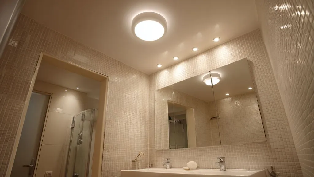 Soft ceiling light + mirror lights in a small bathroom