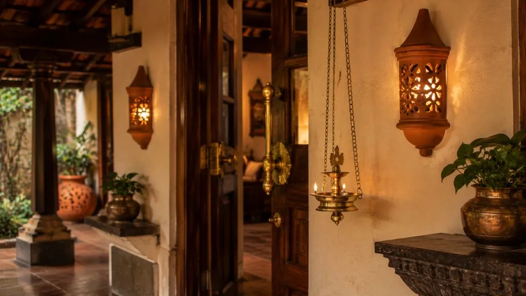 Simple Traditional Kerala House Designs: Types, Features & Low-Budget Building Secrets 11 Terracotta & Brass Accents