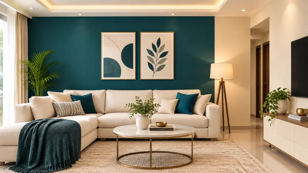Cream and deep teal