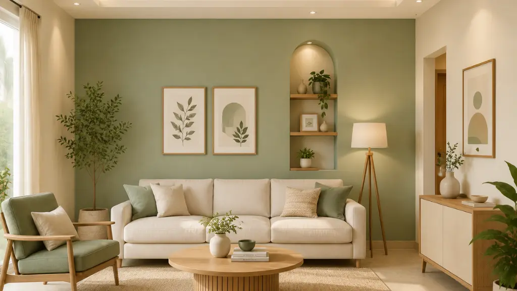 warm white and sage green